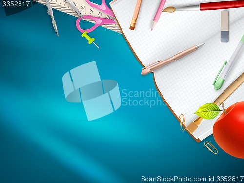 Image of School supplies on blue background. EPS 10