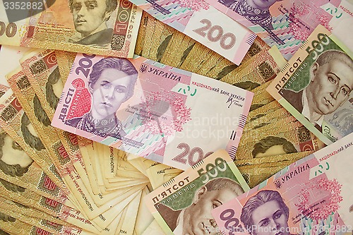 Image of Ukrainian money in cash of different value