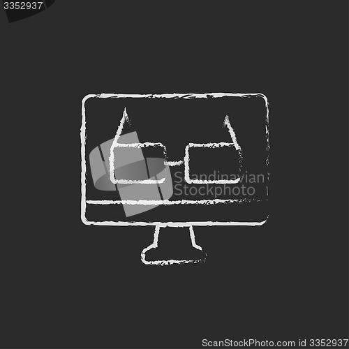 Image of Screen monitor with glasses icon drawn in chalk