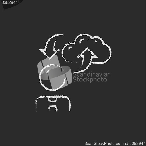 Image of Man with cloud uploading and downloading arrows drawn in chalk