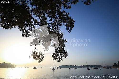 Image of Sailboats at sunset in Adriatic sea