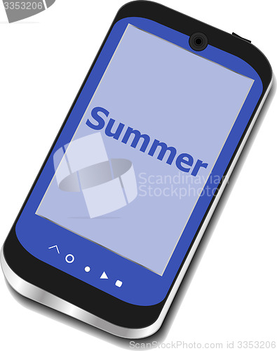 Image of summer word on smart phone screen, holiday concept