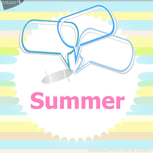 Image of word summer and speaking bubble, chalk drawings, summer holiday