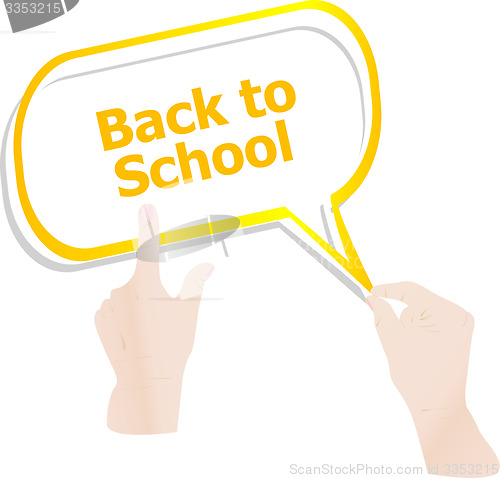 Image of back to school. Design elements, hands and speech bubbles isolated on white, education concept