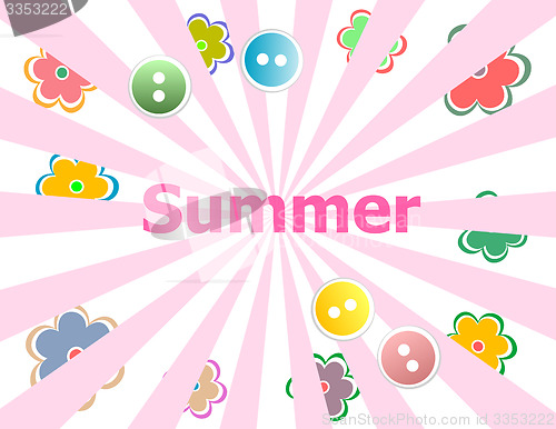 Image of Summer theme with floral over bright multicolored background