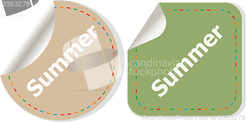 Image of Word summer concept on button. Banner, web button or message for online web site, presentation or application