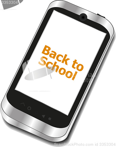 Image of Back to School, Mobile Phone with Back to School words isolated on white background