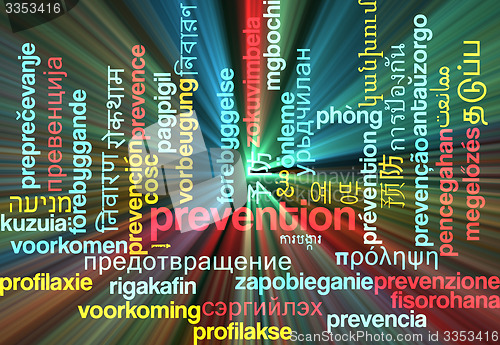 Image of Prevention multilanguage wordcloud background concept glowing