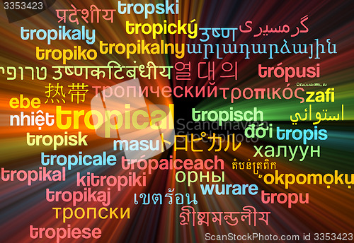 Image of Tropical multilanguage wordcloud background concept glowing