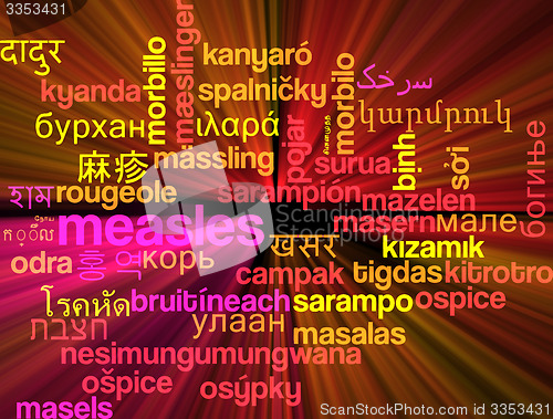 Image of Measles multilanguage wordcloud background concept glowing