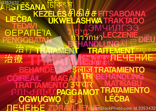 Image of Treatment multilanguage wordcloud background concept glowing