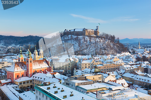 Image of Panorama of Ljubljana in winter. Slovenia, Europe.