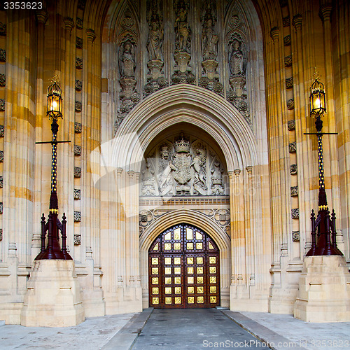 Image of parliament in london old church door and marble antique  wall