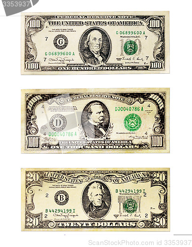 Image of Banknotes of the dollars face value 20, 100, 1000