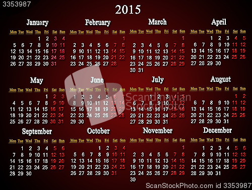 Image of claret calendar on 2015 year