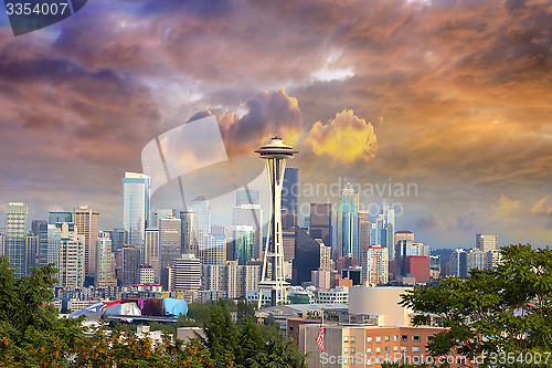 Image of Seattle Cityscape with Stormy Sky
