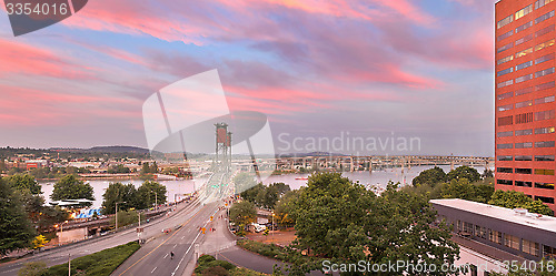 Image of Portland Waterfront Hawthorne Bridge at Sunset