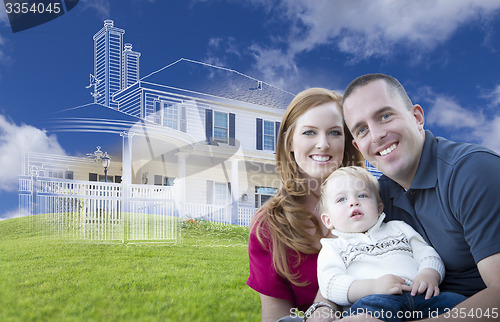 Image of Young Military Family with Ghosted House Drawing Behind