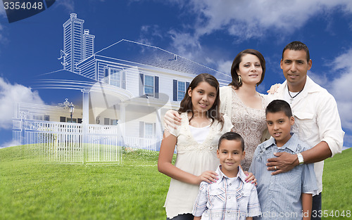 Image of Hispanic Family with Ghosted House Drawing Behind