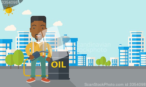 Image of African Businessman with oil can and pump.