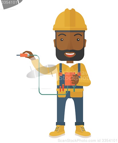 Image of Afircan Electrician holding power cable plug