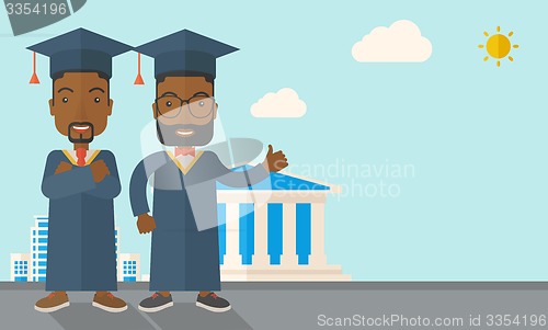 Image of Two black men wearing graduation cap.