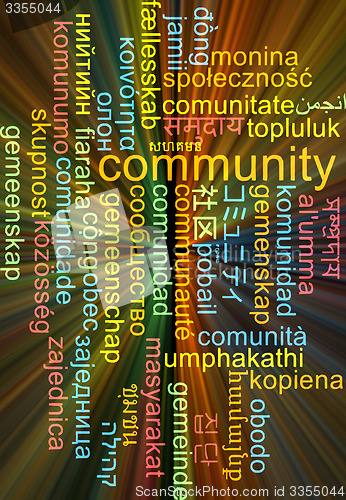 Image of Community multilanguage wordcloud background concept glowing
