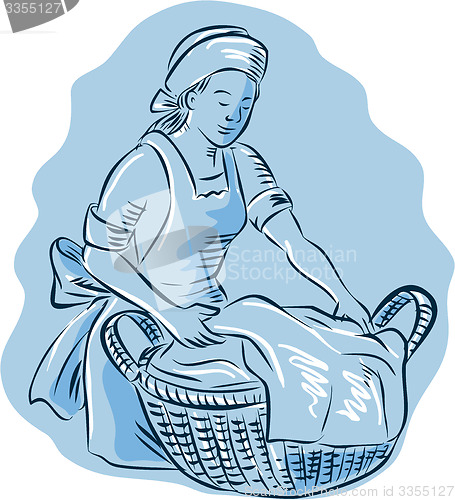 Image of Laundry Maid Basket Vintage Etching