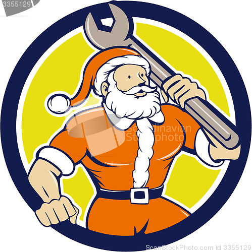 Image of Santa Claus Mechanic Spanner Circle Cartoon