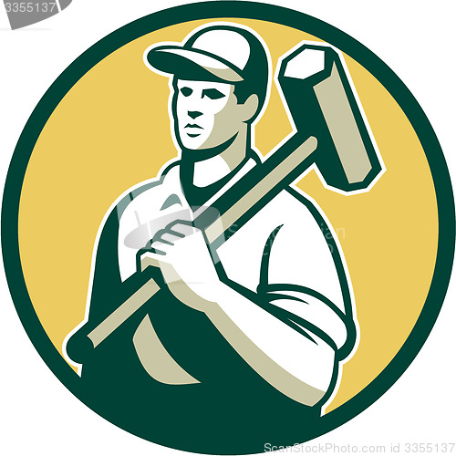 Image of Demolition Worker Sledgehammer Circle Retro