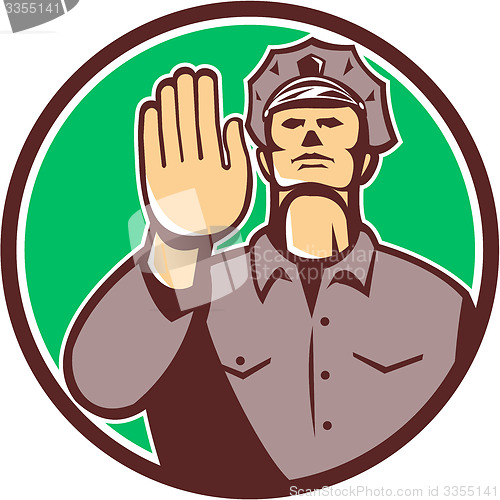 Image of Traffic Policeman Hand Stop Sign Circle Retro