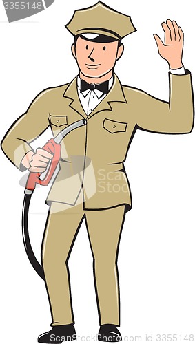 Image of Gas Jockey Attendant Waving Isolated Cartoon