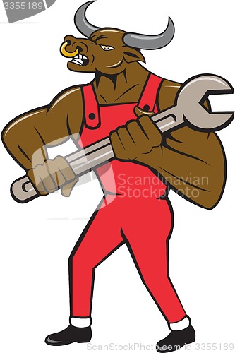 Image of Mechanic Minotaur Bull Spanner Isolated Cartoon