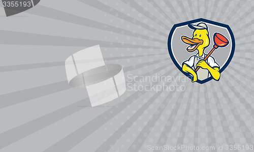 Image of Business card Duck Plumber Holding Plunger Shield Cartoon