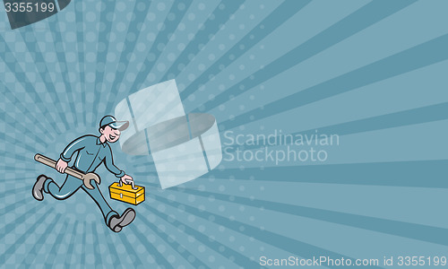 Image of Business card Mechanic Carrying Toolbox Spanner Isolated Cartoon