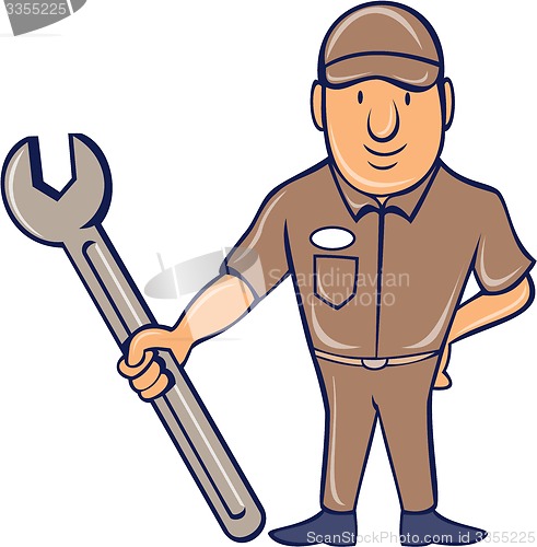 Image of Mechanic Standing Attention Spanner Cartoon