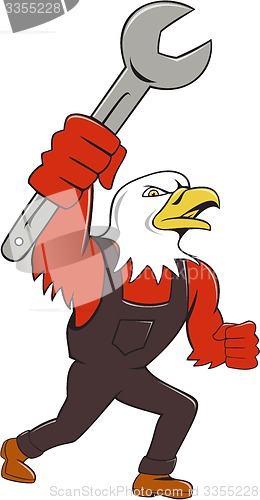 Image of American Bald Eagle Mechanic Spanner Cartoon 
