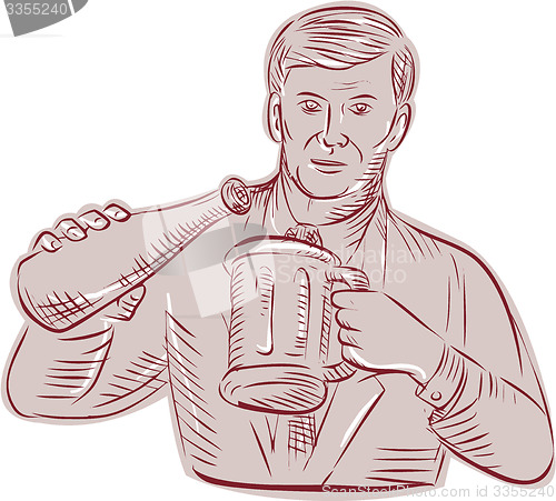 Image of Man Pouring Beer Mug Etching