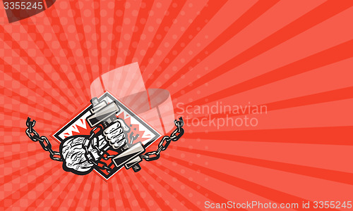 Image of Business card Hand Bursting With Dumbbell In Chains