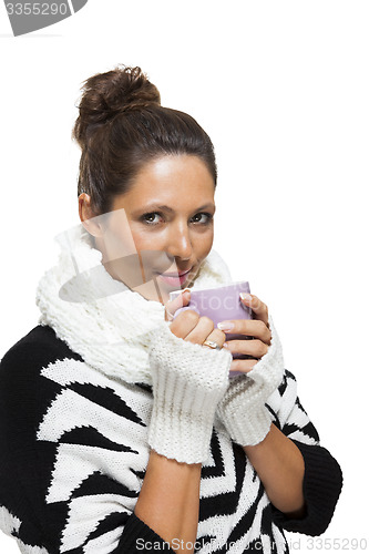 Image of Cold woman in an elegant black and white outfit