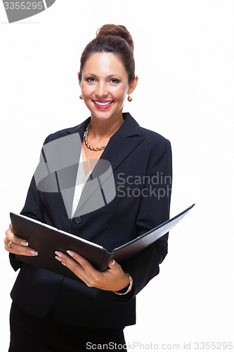 Image of Smiling Pretty Businesswoman Holding a File Folder