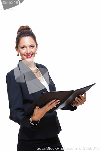 Image of Smiling Pretty Businesswoman Holding a File Folder