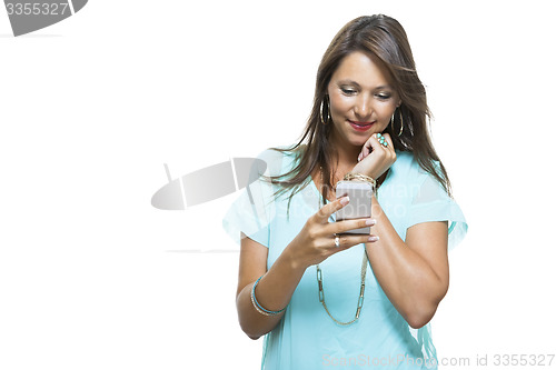 Image of Pretty Happy Woman Holding a Mobile Phone