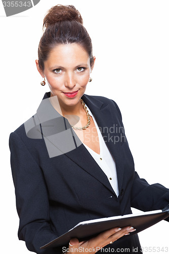 Image of Smiling Pretty Businesswoman Holding a File Folder