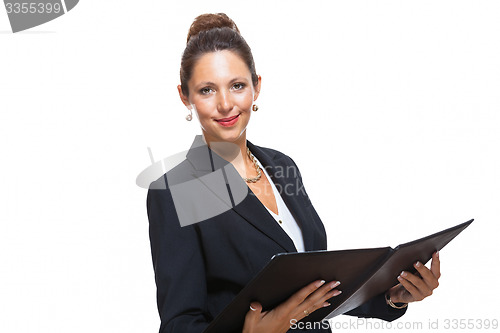 Image of Smiling Pretty Businesswoman Holding a File Folder