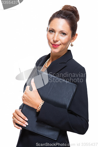 Image of Smiling Pretty Businesswoman Holding a File Folder