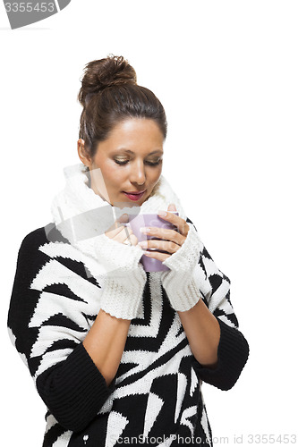 Image of Cold woman in an elegant black and white outfit