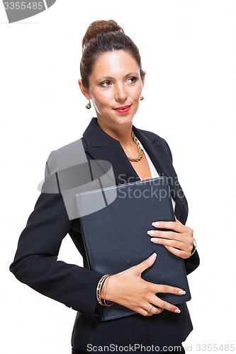 Image of Smiling Pretty Businesswoman Holding a File Folder