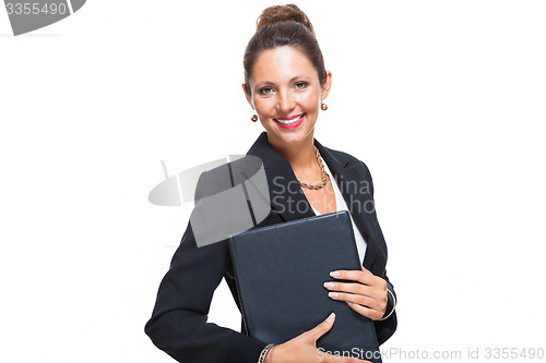 Image of Smiling Pretty Businesswoman Holding a File Folder