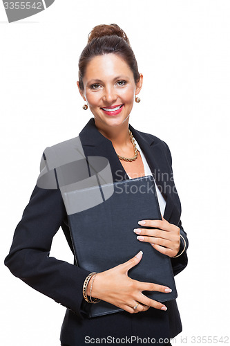 Image of Smiling Pretty Businesswoman Holding a File Folder